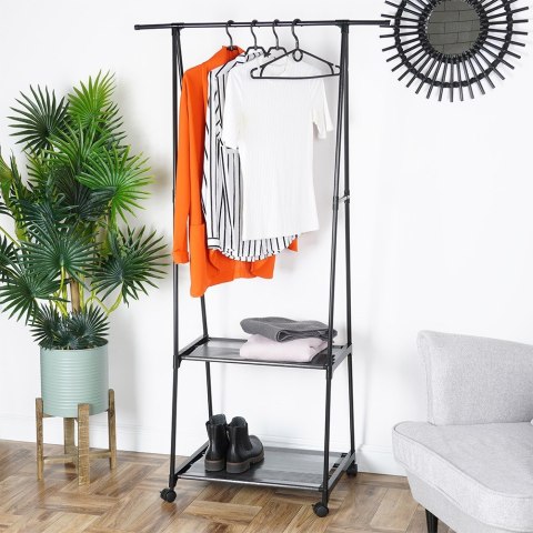 Wieszak stojący na ubrania metalowy czarny na kółkach 88x44x160cm VILDE 568022