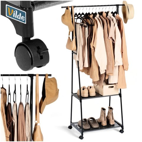Wieszak stojący na ubrania metalowy czarny na kółkach 88x44x160cm VILDE 568022