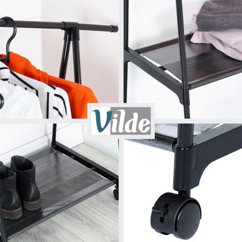 Wieszak stojący na ubrania metalowy czarny na kółkach 88x44x160cm VILDE 568022