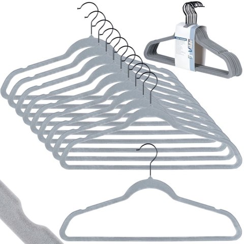 Wieszaki na ubrania welurowe szare obrotowe 45x24.5cm 10 sztuk VILDE 569964
