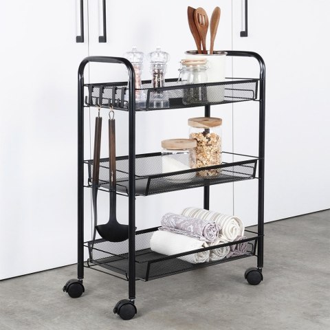 Wózek do przechowywania metalowy czarny 3-poziomowy VILDE 568029