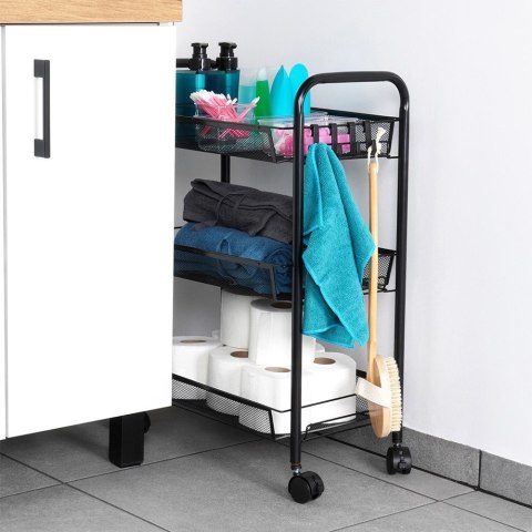 Wózek do przechowywania metalowy czarny 3-poziomowy VILDE 568029