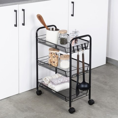 Wózek do przechowywania metalowy czarny 3-poziomowy VILDE 568029