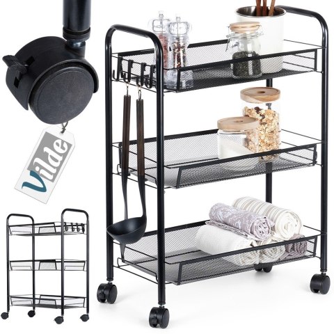 Wózek do przechowywania metalowy czarny 3-poziomowy VILDE 568029
