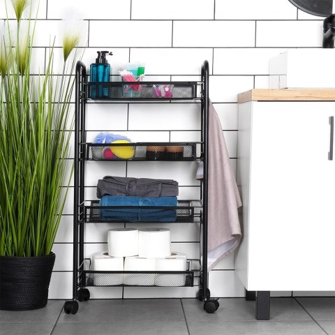 Wózek do przechowywania metalowy czarny 4-poziomowy VILDE 568028