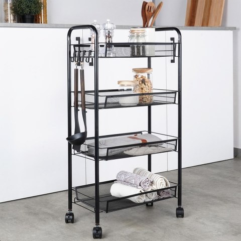 Wózek do przechowywania metalowy czarny 4-poziomowy VILDE 568028