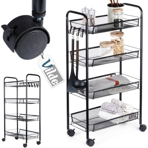 Wózek do przechowywania metalowy czarny 4-poziomowy VILDE 568028