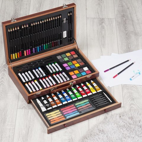 Zestaw artystyczny do malowania w drewnianej walizce 112-ele ARTIST 489322