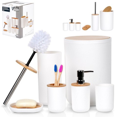 Zestaw łazienkowy do łazienki dozownik kubek biały 6-ele VILDE 568054