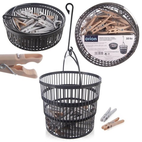 Klamerki na pranie do prania w składanym koszyku 50 sztuk ORION 531157