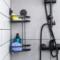 Półka pod prysznic do łazienki łazienkowa metalowa czarna na przyssawki narożna 2-poziomowa 24x18x38cm BATHROOM SOLUTIONS 567009