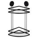 Półka pod prysznic do łazienki łazienkowa metalowa czarna na przyssawki narożna 2-poziomowa 24x18x38cm BATHROOM SOLUTIONS 567009