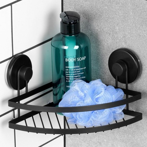 Półka pod prysznic do łazienki łazienkowa metalowa czarna na przyssawki narożna 24x18x12.5cm BATHROOM SOLUTIONS 567047