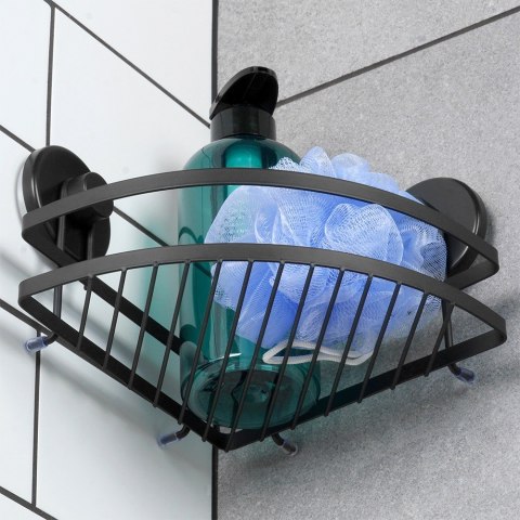 Półka pod prysznic do łazienki łazienkowa metalowa czarna na przyssawki narożna 24x18x12.5cm BATHROOM SOLUTIONS 567047
