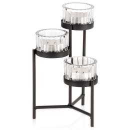 Świecznik metalowy czarny ze szklanymi wkładami na 3 świeczki świece 11x11x18.5cm HOME STYLING COLLECTION 568087