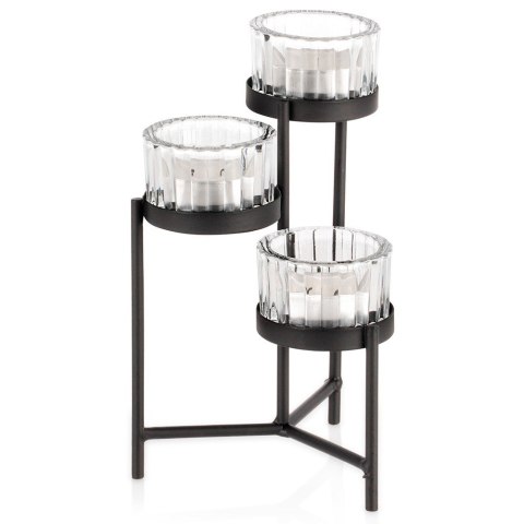 Świecznik metalowy czarny ze szklanymi wkładami na 3 świeczki świece 11x11x18.5cm HOME STYLING COLLECTION 568087