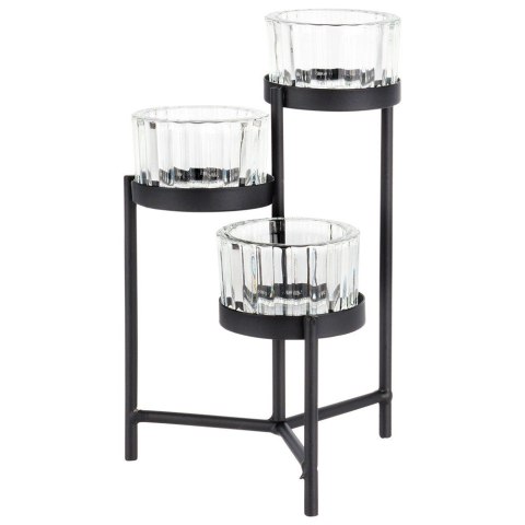 Świecznik metalowy czarny ze szklanymi wkładami na 3 świeczki świece 11x11x18.5cm HOME STYLING COLLECTION 568087