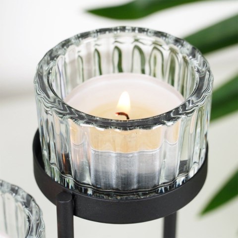 Świecznik metalowy czarny ze szklanymi wkładami na 3 świeczki świece 11x11x18.5cm HOME STYLING COLLECTION 568087