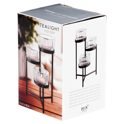 Świecznik metalowy czarny ze szklanymi wkładami na 3 świeczki świece 11x11x18.5cm HOME STYLING COLLECTION 568087