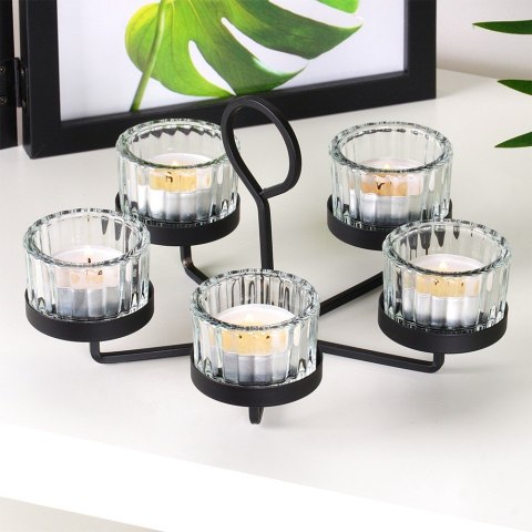 Świecznik metalowy czarny ze szklanymi wkładami na 5 świeczek 21x21x12cm HOME STYLING COLLECTION 568088
