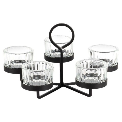 Świecznik metalowy czarny ze szklanymi wkładami na 5 świeczek 21x21x12cm HOME STYLING COLLECTION 568088