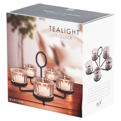 Świecznik metalowy czarny ze szklanymi wkładami na 5 świeczek 21x21x12cm HOME STYLING COLLECTION 568088