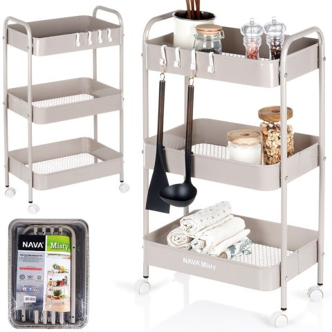 Wózek do przechowywania metalowy beżowy 3-poziomowy MISTY NAVA 10-170-062