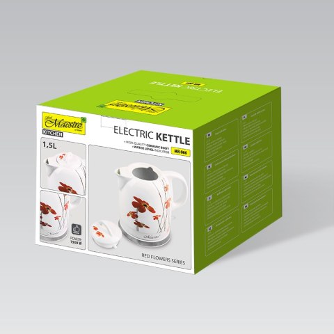 Czajnik elektryczny ceramiczny 1.5L 1200W czerwone kwiaty MAESTRO MR-066-RED-FLOWERS