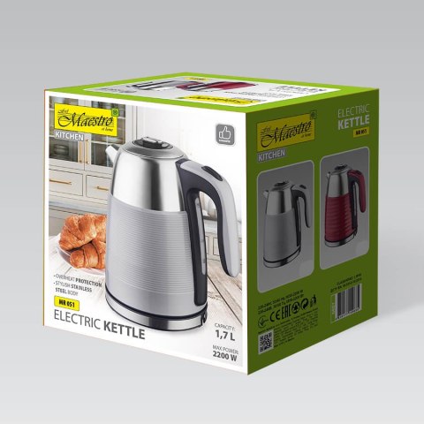 Czajnik elektryczny metalowy 1.7L 2200W czerwony MAESTRO MR-051-RED
