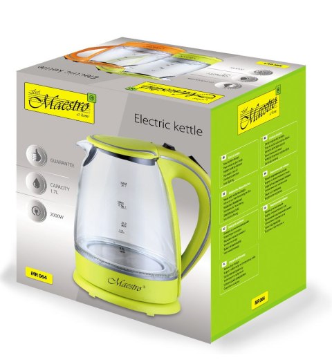 Czajnik elektryczny szklany 1.7L 2000W zielony MAESTRO MR-064-GREEN