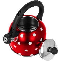 Czajnik z gwizdkiem mały 1.5L czerwony w białe kropki indukcja BRUNBESTE BB-2486