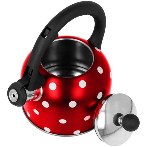 Czajnik z gwizdkiem mały 1.5L czerwony w białe kropki indukcja BRUNBESTE BB-2486
