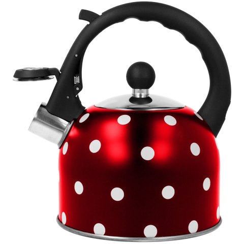 Czajnik z gwizdkiem mały 1.5L czerwony w białe kropki indukcja BRUNBESTE BB-2486