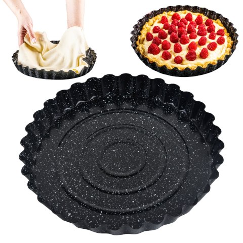 Forma do pieczenia tarty Ø28 cm, stal węglowa, marmurkowa, czarna, KINGHOFF KH-1956