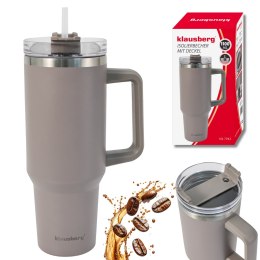 Kubek termiczny ze słomką rurką do auta duży na wodę 1100ml KLAUSBERG KB-7943 Szary