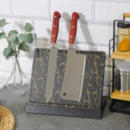 Magnetyczny stojak na noże kuchenne z ostrzałką do noży czarny marmurek BRUNBESTE BB-3772