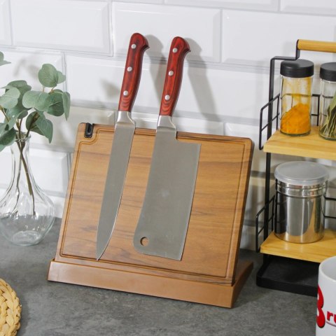 Magnetyczny stojak na noże kuchenne z ostrzałką do noży imitacja drewna BRUNBESTE BB-3770