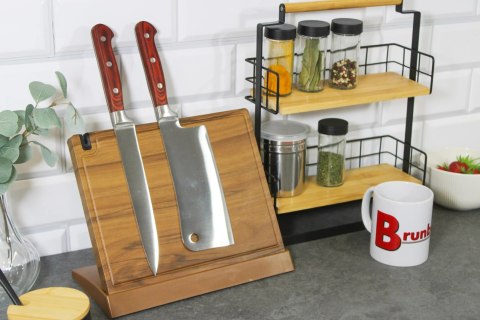 Magnetyczny stojak na noże kuchenne z ostrzałką do noży imitacja drewna BRUNBESTE BB-3770