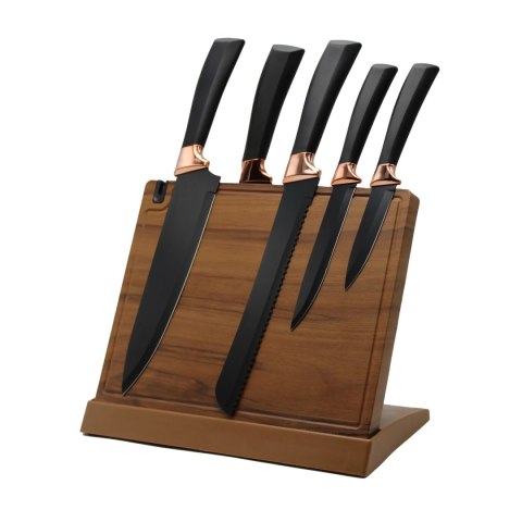 Magnetyczny stojak na noże kuchenne z ostrzałką do noży imitacja drewna BRUNBESTE BB-3770