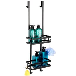 Półka pod prysznic do łazienki łazienkowa metalowa czarna zawieszana 23x10.5x75cm VILDE 567015