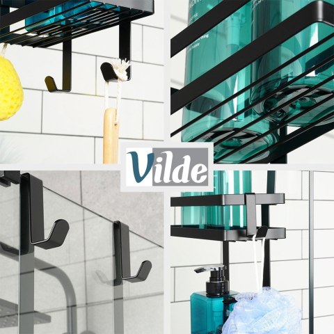 Półka pod prysznic do łazienki łazienkowa metalowa czarna zawieszana 23x10.5x75cm VILDE 567015