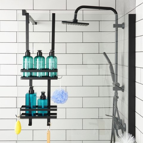 Półka pod prysznic do łazienki łazienkowa metalowa czarna zawieszana 23x10.5x75cm VILDE 567015