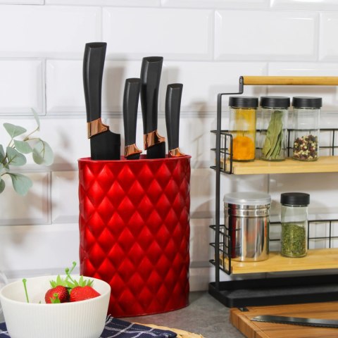 Stojak na noże kuchenne blok do noży pojemnik organizer czerwony BRUNBESTE BB-3767