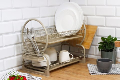 Suszarka do naczyń stojąca dwupoziomowa 51x25x37 metalowa beżowa BRUNBESTE BB-4029