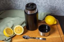 Termos obiadowy 750ml ze składaną łyżeczką na obiad zupę czarny MATOWY BRUNBESTE BB-3571