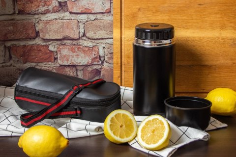 Termos obiadowy na obiad zupę żywność 1000ml z pokrowcem czarny BRUNBESTE BB-1060