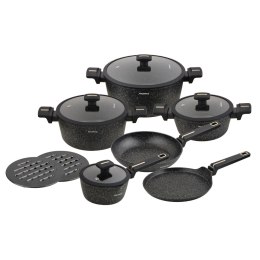 Zestaw garnków i patelni 12 ele. garnki, aluminium odlewane, powłoka non-stick, indukcja, czarny, KLAUSBERG KB-7966