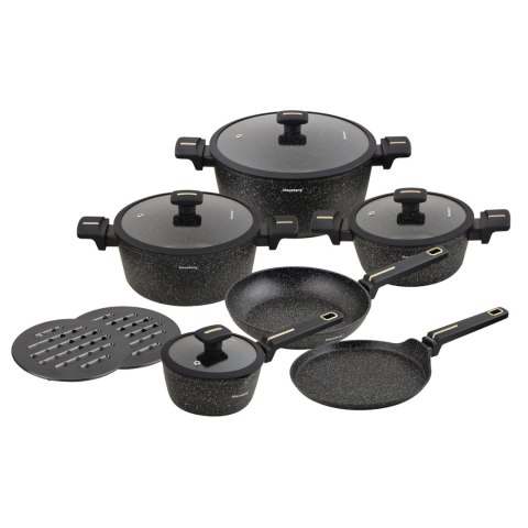 Zestaw garnków i patelni 12 ele. garnki, aluminium odlewane, powłoka non-stick, indukcja, czarny, KLAUSBERG KB-7966