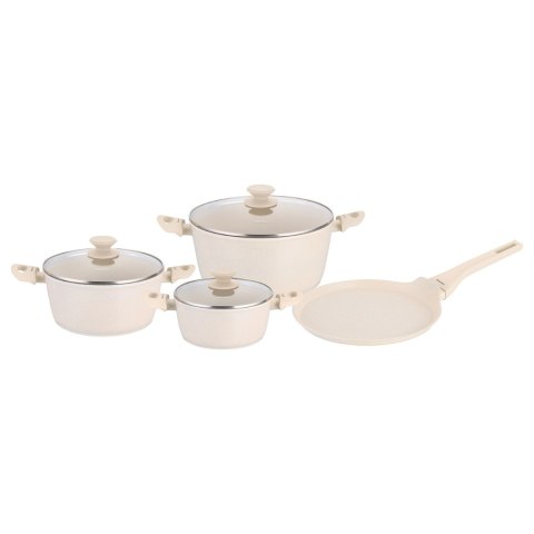 Zestaw garnków i patelni 7 ele. aluminium odlewane, powłoka non-stick, kremowy, KLAUSBERG KB-7963