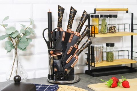 Zestaw noży kuchennych w stojaku noże kuchenne komplet 9-ele BRUNBESTE BB-3800